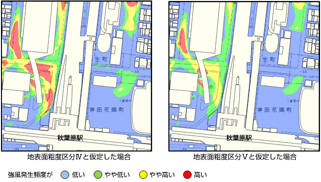 地表面粗度区分の違いによる風環境評価結果の比較